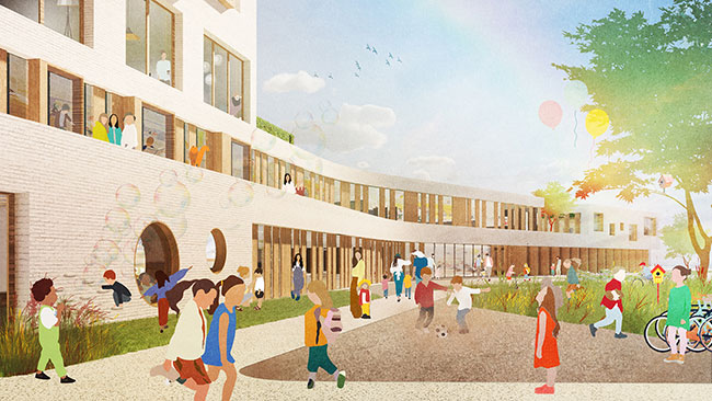 The Westergouwe Community Centre will provide a primary school for 1,200 children with additional daycare services, as well as a modern sports hall, a community programme and 40 affordable apartments.