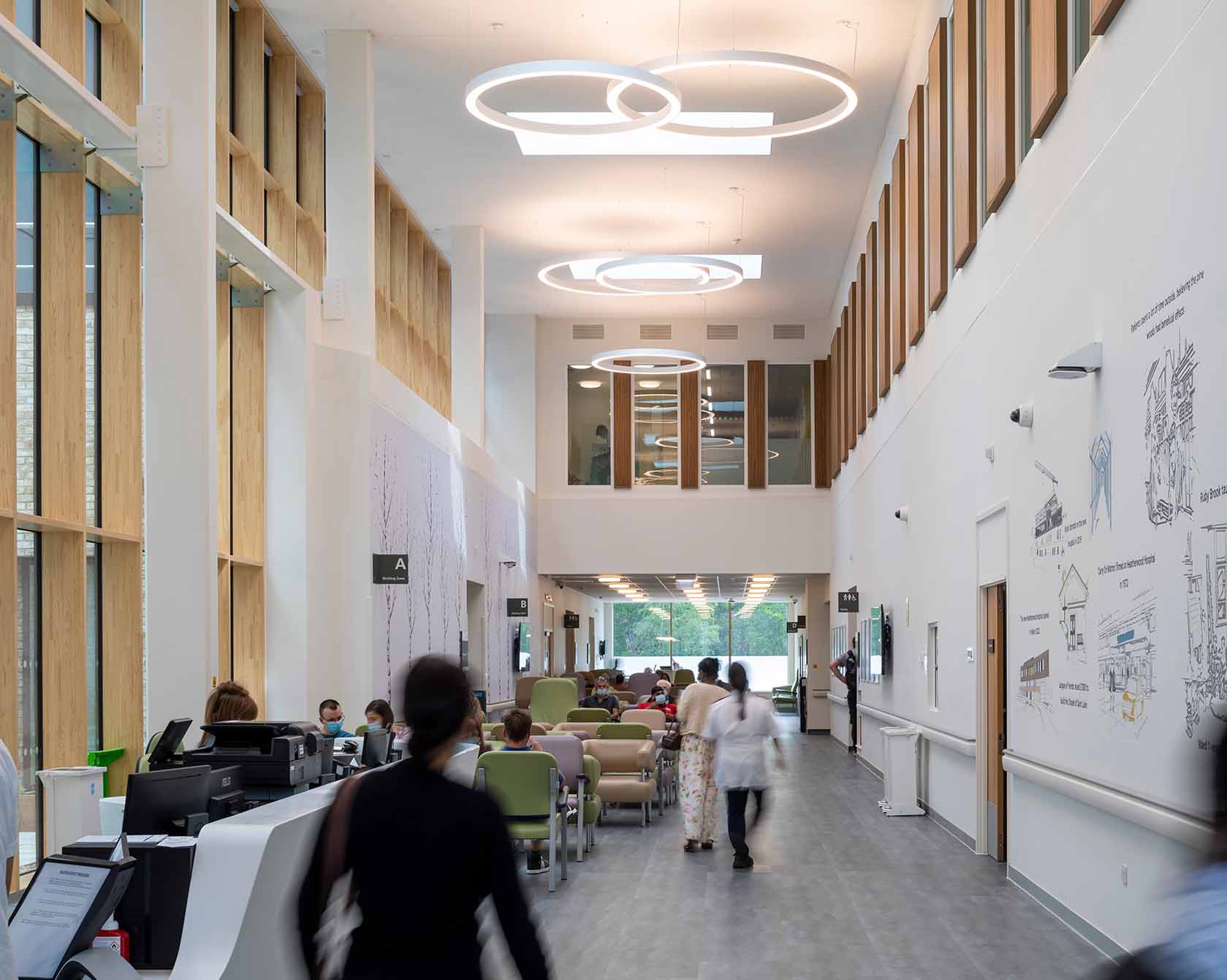 Hospitals can be stressful and intimidating places so biophilic design was key to our approach to create a calm and restorative environment that supports wellbeing and recovery.
