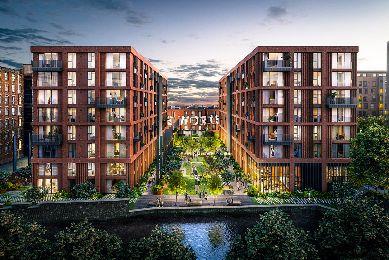 Ancoats Works is a 200 apartment scheme that delivers urban regeneration of a disused industrial site adjacent to the Ashton Canal.